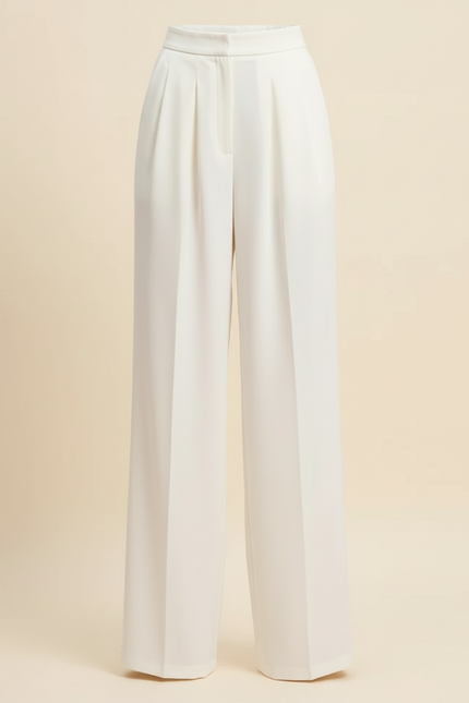 Pantalon Blanc Plissé Ample Femme Élégant Fluide - Polyester - vue 3