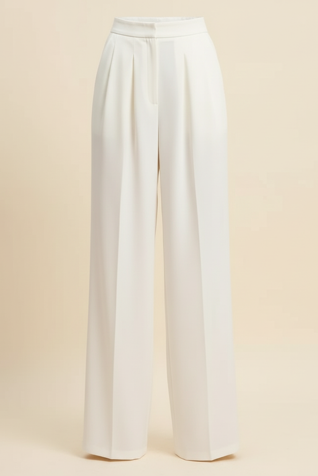 Pantalon Blanc Plissé Ample Femme Élégant Fluide - Polyester - vue 3