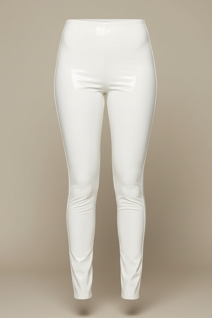 Pantalon Blanc Simili Cuir Brillant Ajusté Femme - vue 3