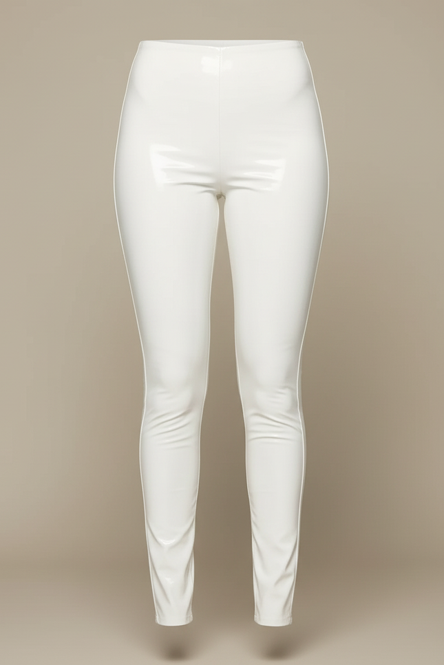 Pantalon Blanc Simili Cuir Brillant Ajusté Femme - vue 3
