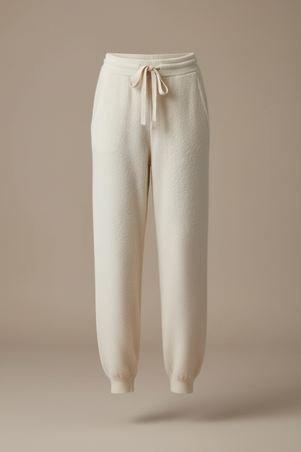 Pantalon Blanc Décontracté Laine Molletonnée Confortable Femme - Beige - vue 3