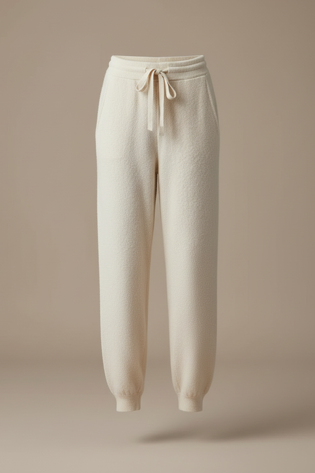 Pantalon Blanc Décontracté Laine Molletonnée Confortable Femme - Beige - vue 3