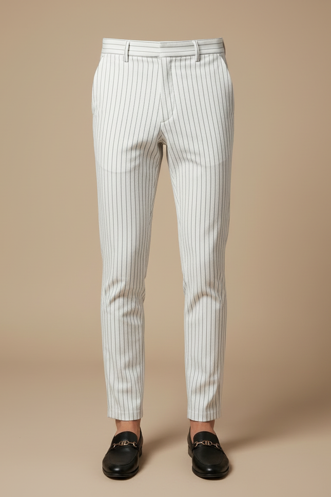 Pantalon Rayé Noir Et Blanc Homme - Gabardine - vue 3
