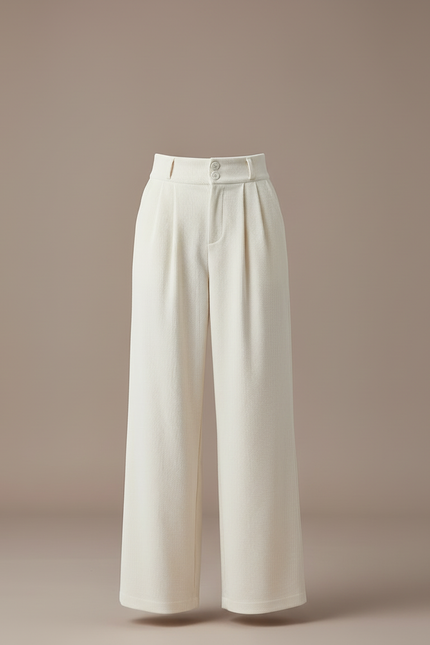 Pantalon Blanc Côtelé Taille Haute Ample Élégant - Cordé - vue 3