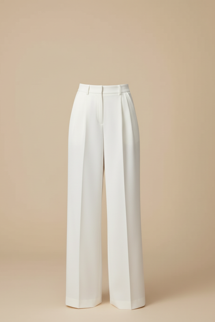 Pantalon Blanc Fluide Taille Haute Jambe Large Femme - Polyester - vue 3