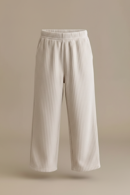 Pantalon Blanc Côtelé Ample Droit Enfant Confortable - Beige Cordé - vue 3