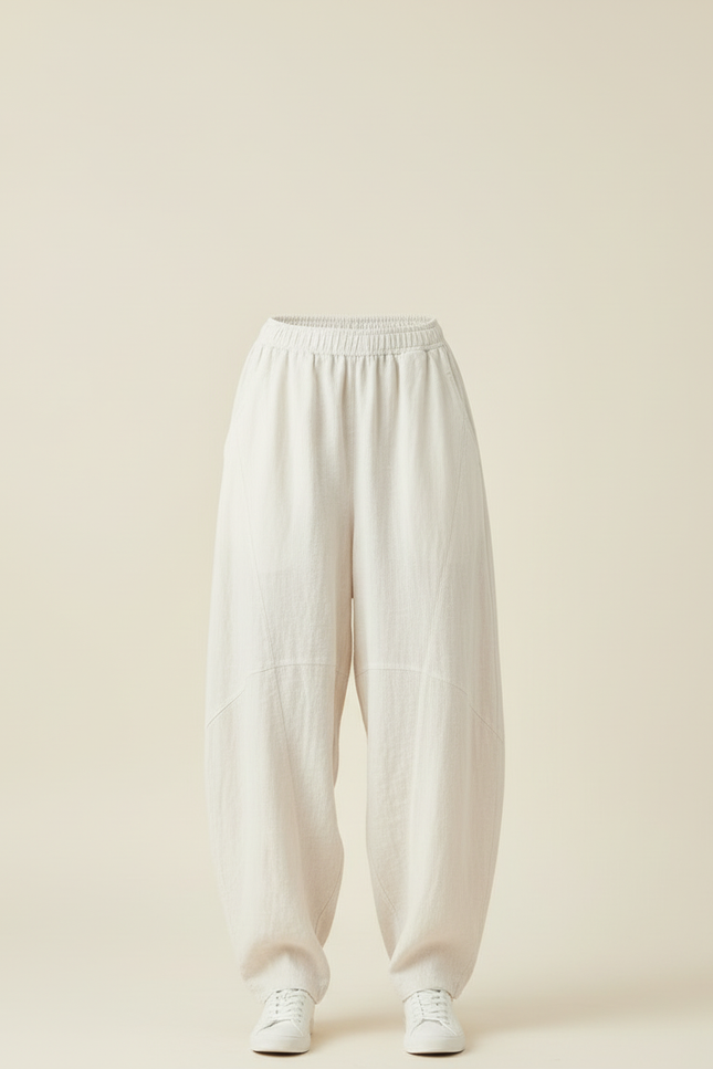 Pantalon Blanc Ample Lin Élastique Décontracté Léger - vue 3