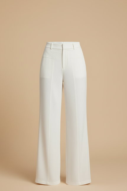 Pantalon Blanc Évasé Taille Haute Élégant - Gabardine - vue 3