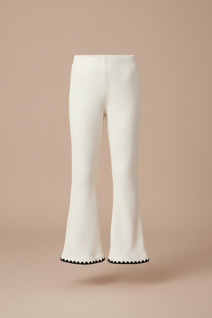Pantalon Blanc Côtelé Évasé Fille Dentelle Décontracté - Maille - vue 3
