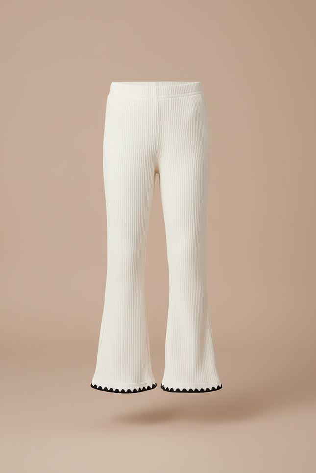 Pantalon Blanc Côtelé Évasé Fille Dentelle Décontracté - Maille - vue 3