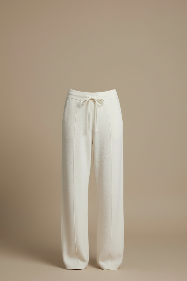 Pantalon Blanc Tricoté Ample Confortable Décontracté Fluide - Maille - vue 3