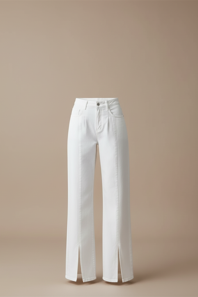 Pantalon Blanc Taille Haute Large Fendu Plissé - Jean - vue 3