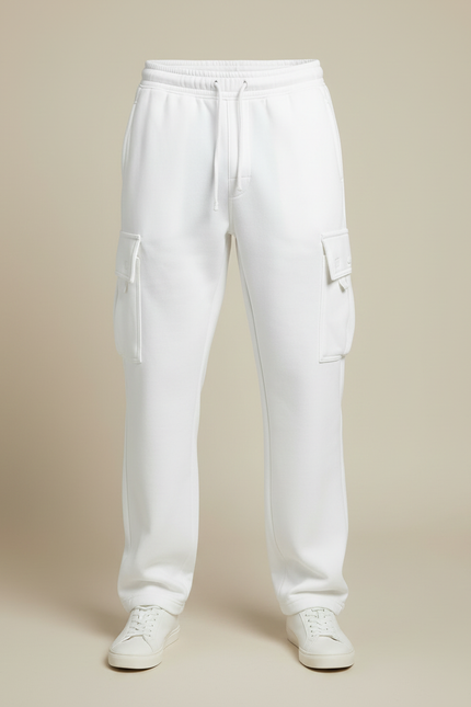 Pantalon Blanc Cargo Molleton Ample Décontracté Homme - vue 3