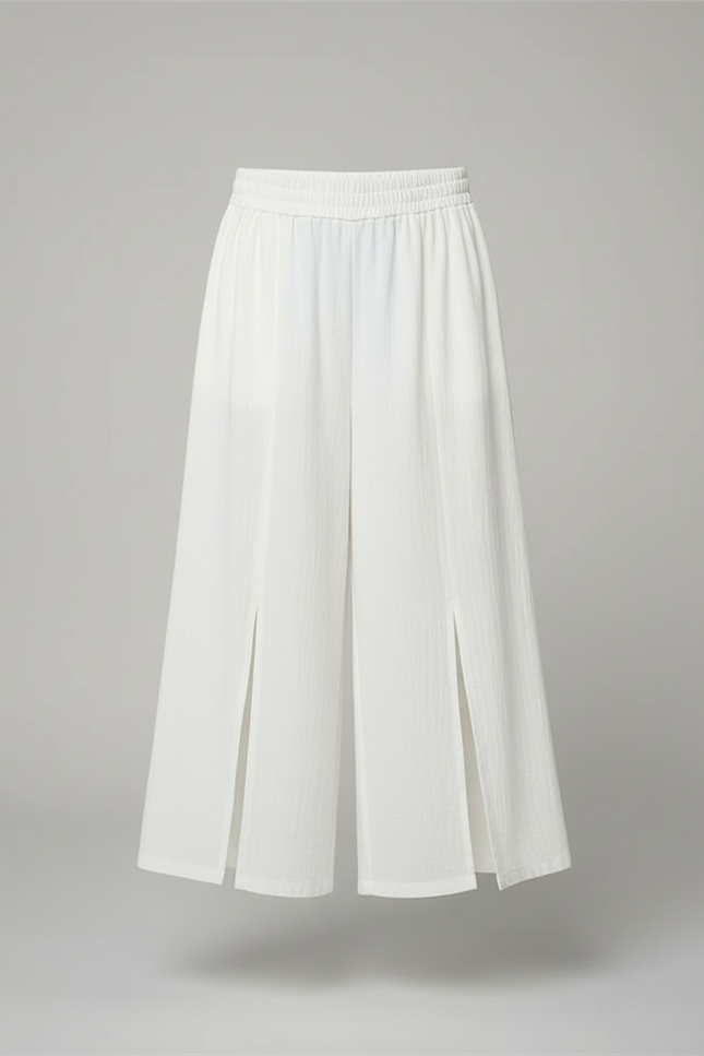 Pantalon Blanc Fendu Ample Fluide Enfant - Lin - vue 3
