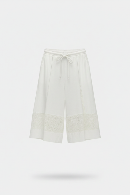 Pantalon Blanc Ample Dentelle Cordon Fille - Viscose - vue 3