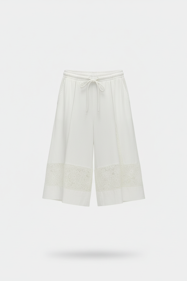Pantalon Blanc Ample Dentelle Cordon Fille - Viscose - vue 3