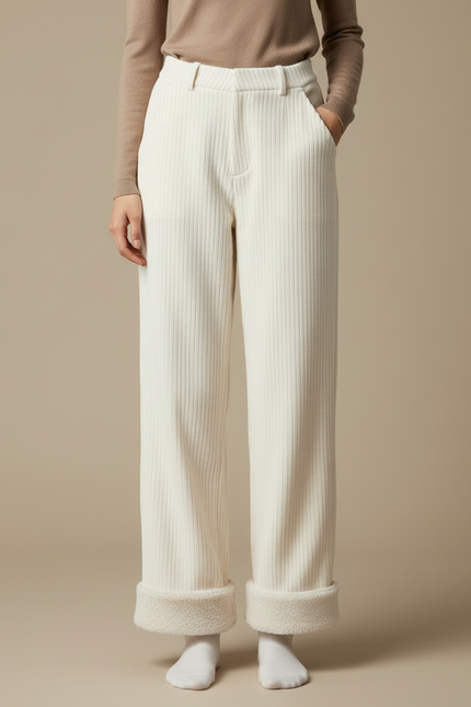 Pantalon Blanc Côtelé Ample Doublé Polaire Hiver - Cordé - vue 3