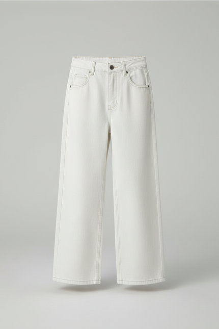Pantalon Blanc Ample Droit Décontracté Fille - Jean - vue 3