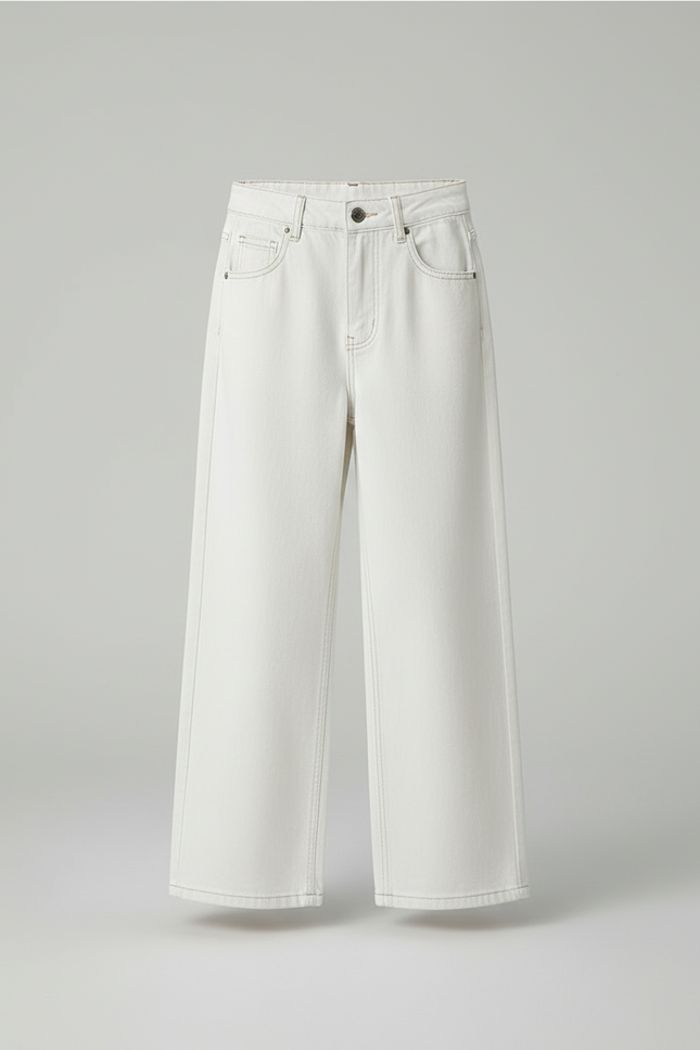 Pantalon Blanc Ample Droit Décontracté Fille - Jean - vue 3