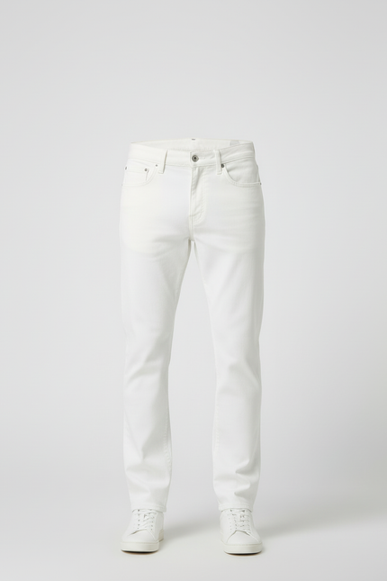 Pantalon Blanc Coton Droit Homme Classique Décontracté - Jean - vue 3