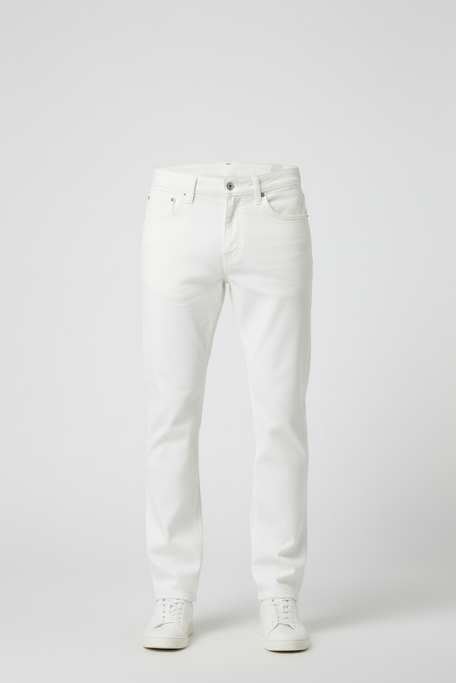 Pantalon Blanc Coton Droit Homme Classique Décontracté - Jean - vue 3