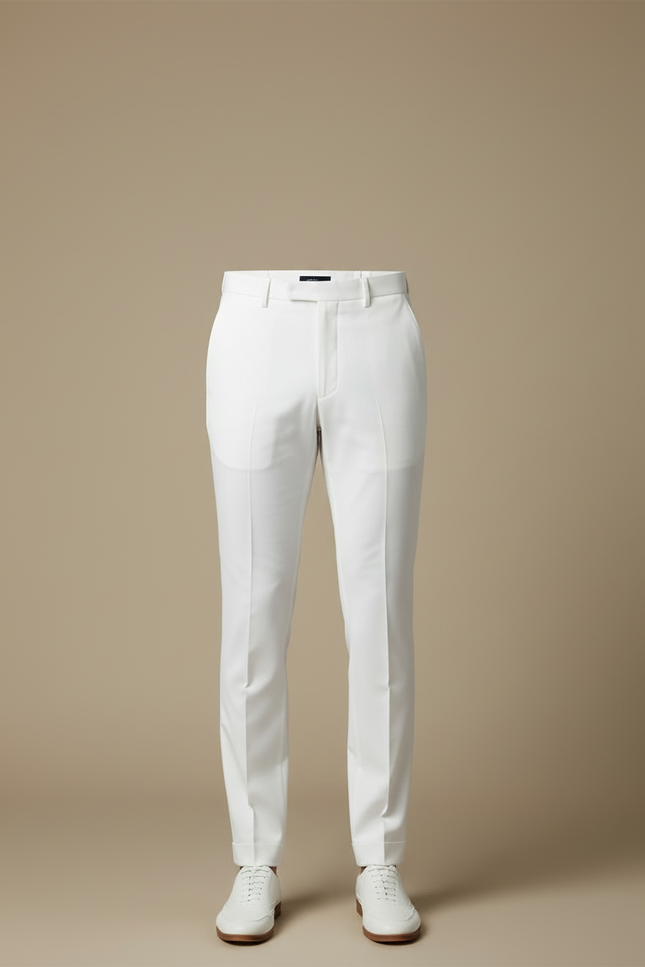 Pantalon Blanc Homme Droit Élégant Coton Habillé - Gabardine - vue 3