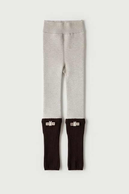 Pantalon Blanc Doublé Polaire Tricoté Côtelé Enfant - Gris Maille - vue 2