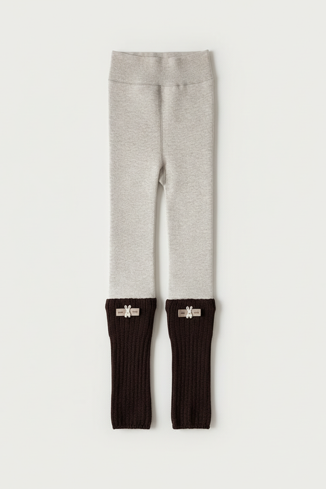 Pantalon Blanc Doublé Polaire Tricoté Côtelé Enfant - Gris Maille - vue 2