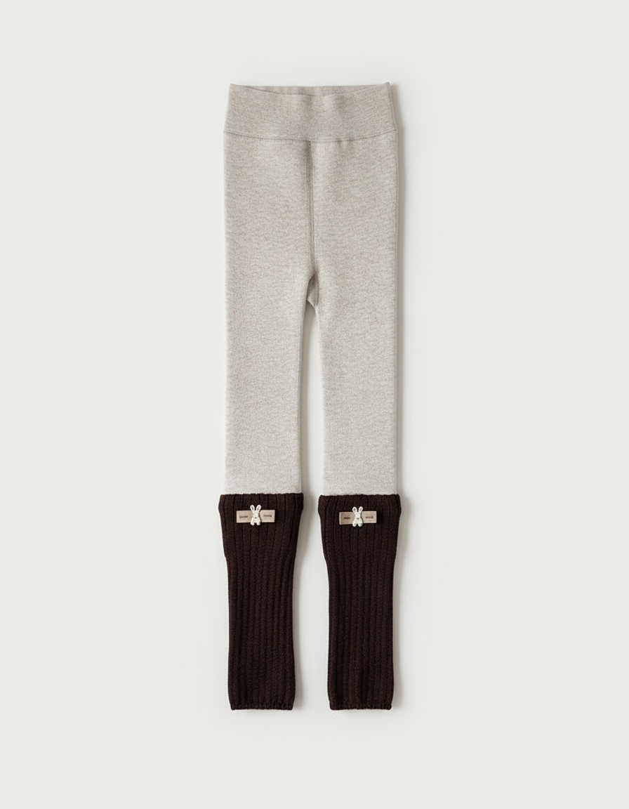 Pantalon Blanc Doublé Polaire Tricoté Côtelé Enfant - Gris Maille - vue 2