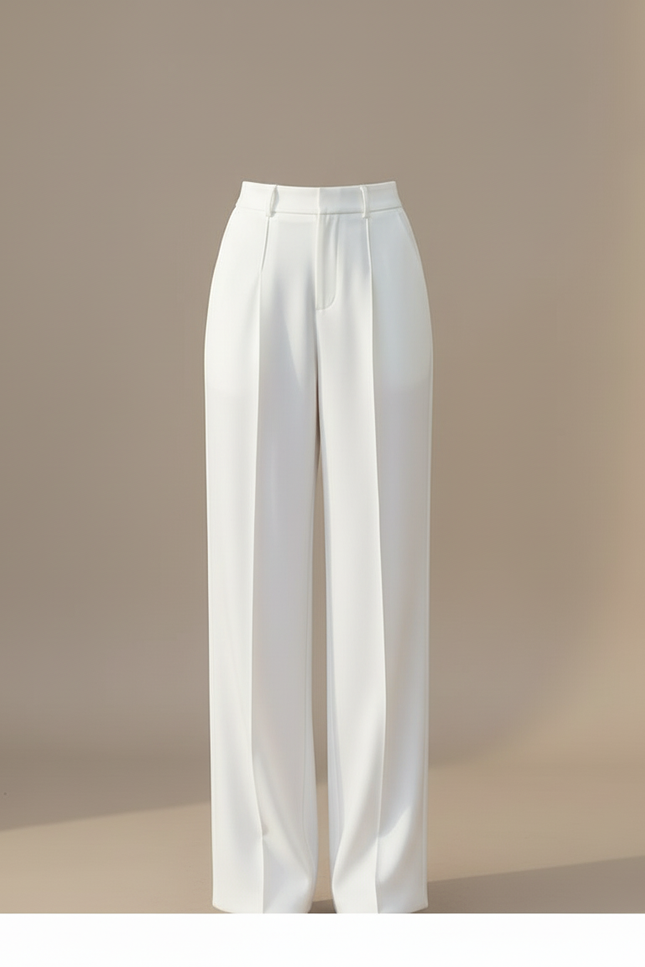 Pantalon Blanc Ample Taille Haute Jambe Large Décontracté - Polyester - vue 3
