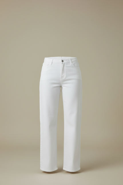 Pantalon Blanc Droit Décontracté Taille Haute Femme - Jean - vue 3