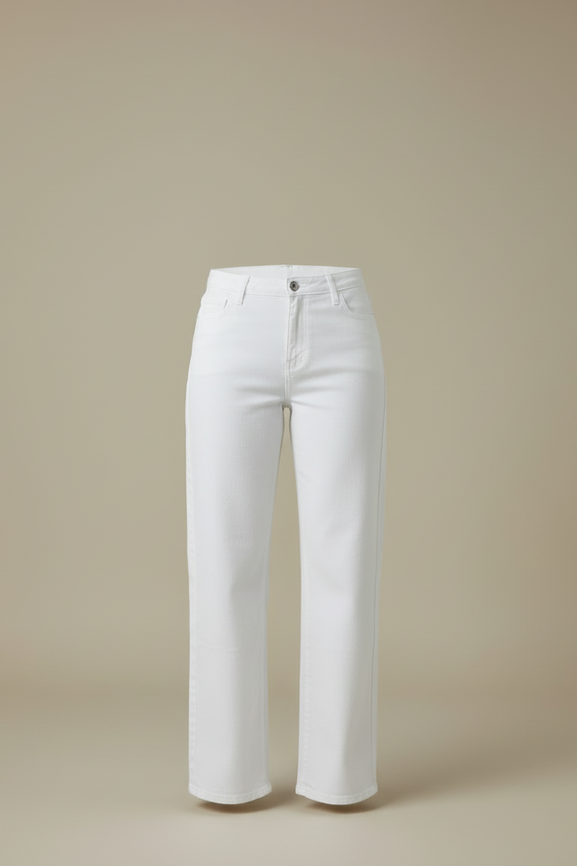 Pantalon Blanc Droit Décontracté Taille Haute Femme - Jean - vue 3