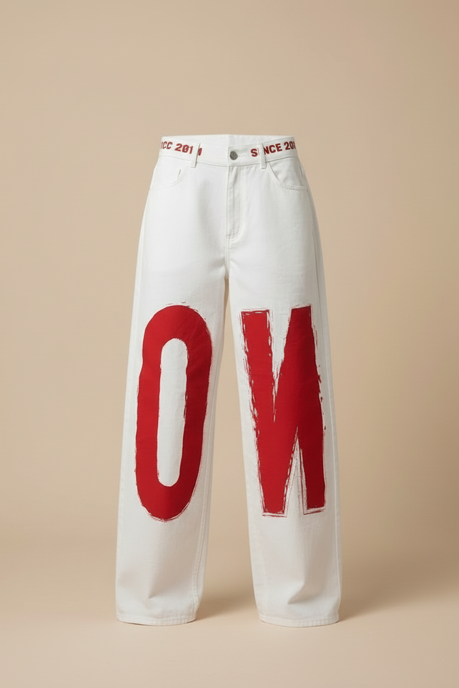 Pantalon Blanc Ample Imprimé Lettres Y2K Femme - Jean - vue 3