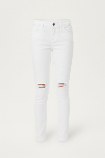 Pantalon Blanc Déchiré Skinny Stretch Coton Fille - Jean - vue 3