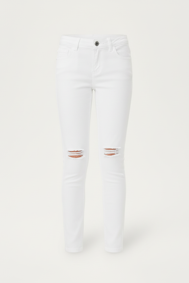 Pantalon Blanc Déchiré Skinny Stretch Coton Fille - Jean - vue 3