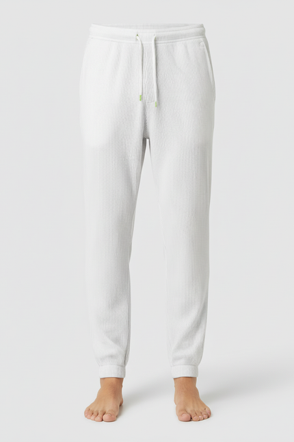 Pantalon Blanc Plissé Ample Léger Cordon Homme - Cordé - vue 3