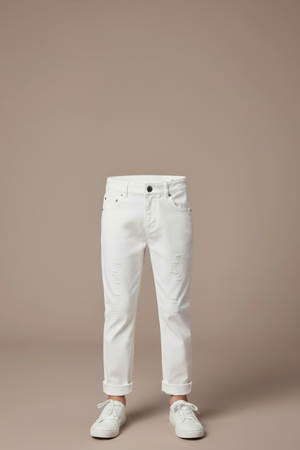 Pantalon Blanc Enfant Garçon Déchiré Décontracté Coton - Jean - vue 3
