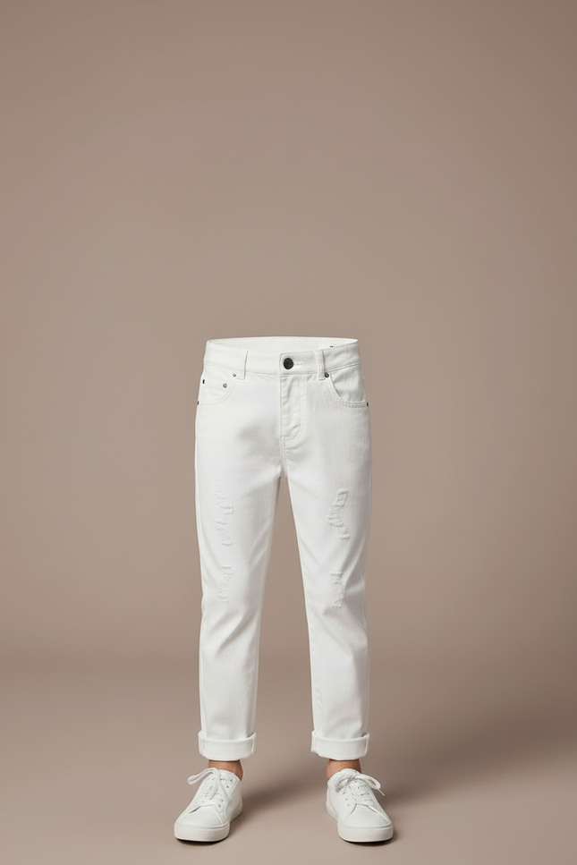 Pantalon Blanc Enfant Garçon Déchiré Décontracté Coton - Jean - vue 3