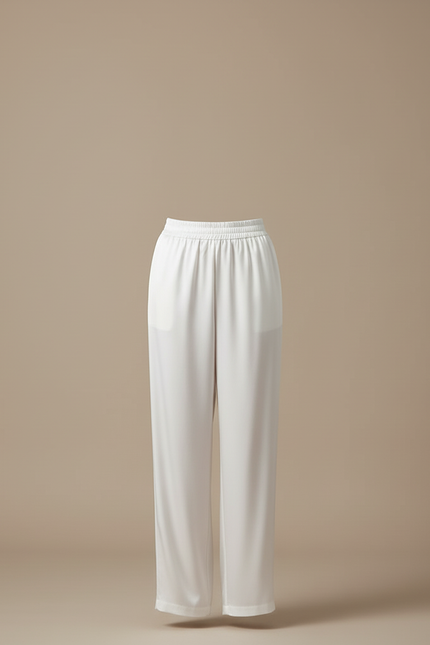 Pantalon Blanc Fluide Satiné Ample Élégant Femme - vue 3