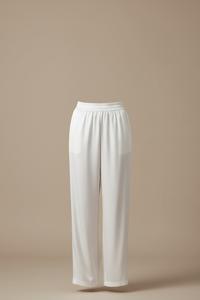 Pantalon Blanc Fluide Satiné Ample Élégant Femme - vue 3
