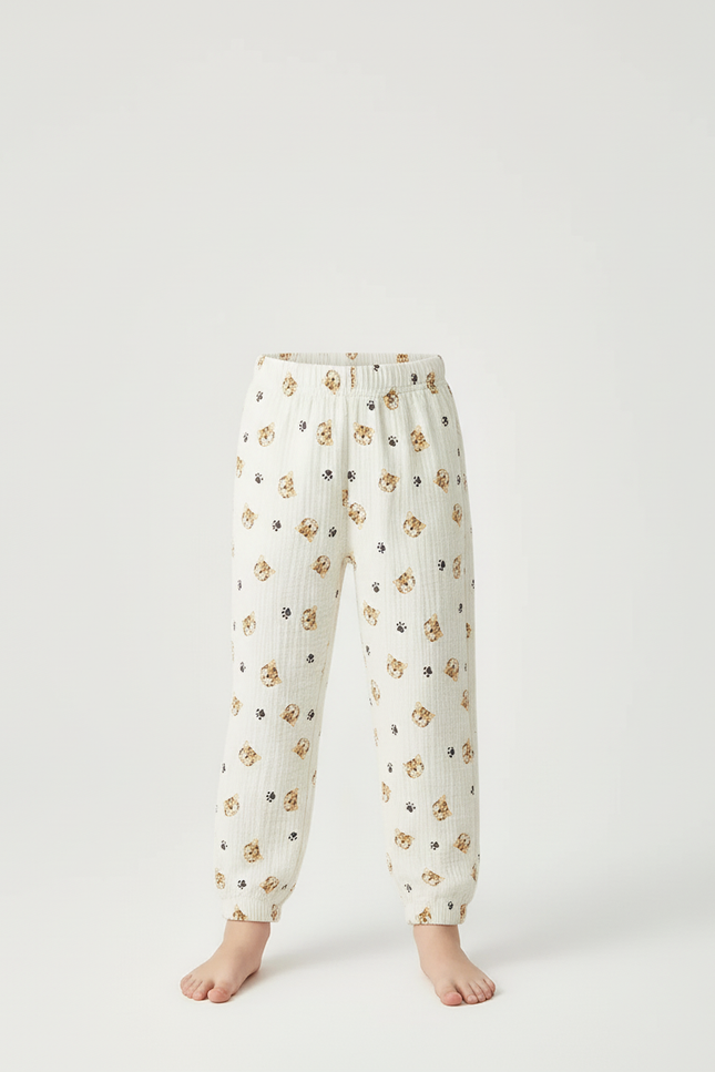 Pantalon Blanc Imprimé Chiot Confortable Garçon - Coton - vue 3