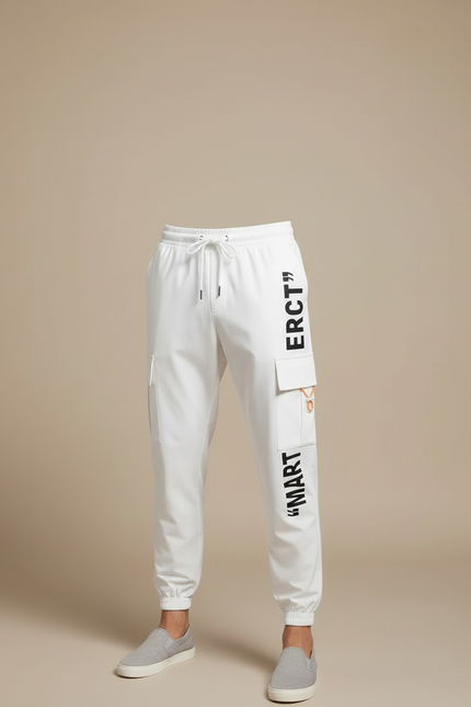 Pantalon Blanc Cargo Streetwear Lettres Imprimées Homme - Polyester - vue 3