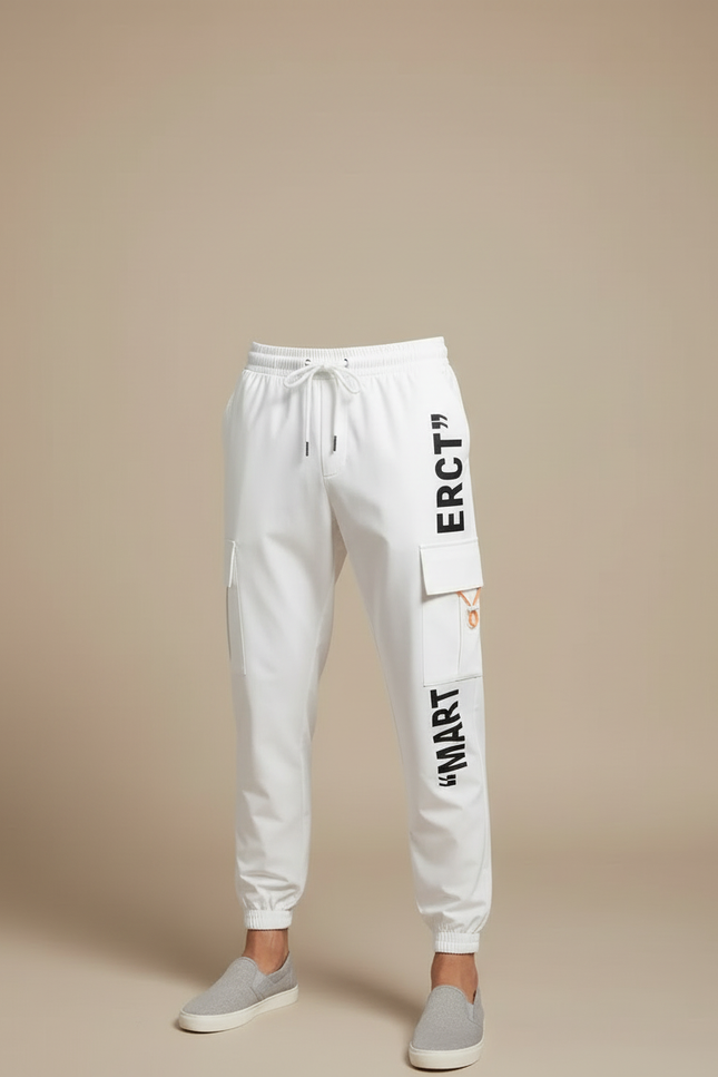 Pantalon Blanc Cargo Streetwear Lettres Imprimées Homme - Polyester - vue 3