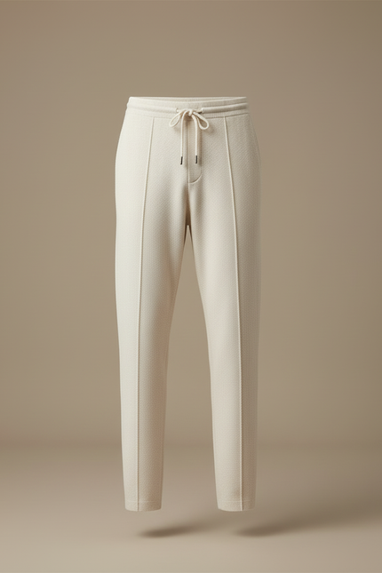 Pantalon Blanc Tricoté Slim Décontracté Homme Cordon - Beige Maille - vue 3
