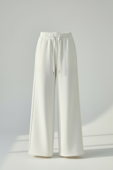 Pantalon Blanc Ample Fluide Taille Haute Décontracté - Molleton - vue 3