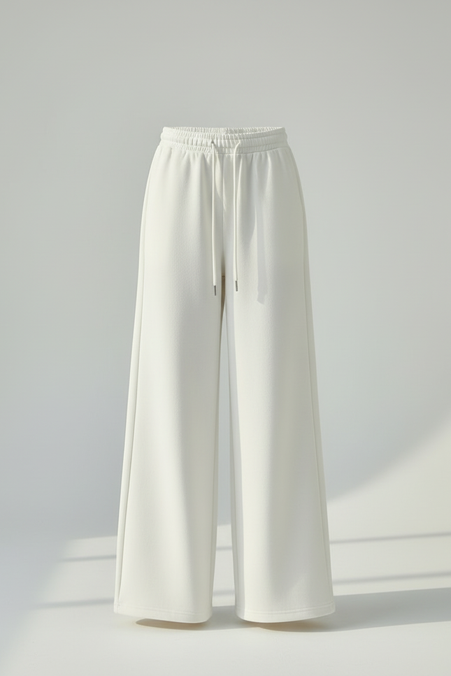 Pantalon Blanc Ample Fluide Taille Haute Décontracté - Molleton - vue 3