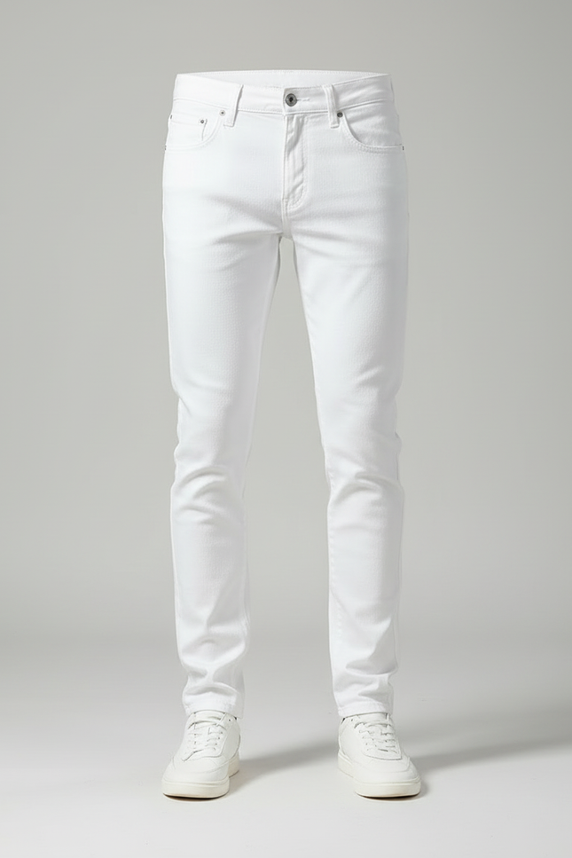 Pantalon Blanc Homme Stretch Slim Coton Élégant - vue 3