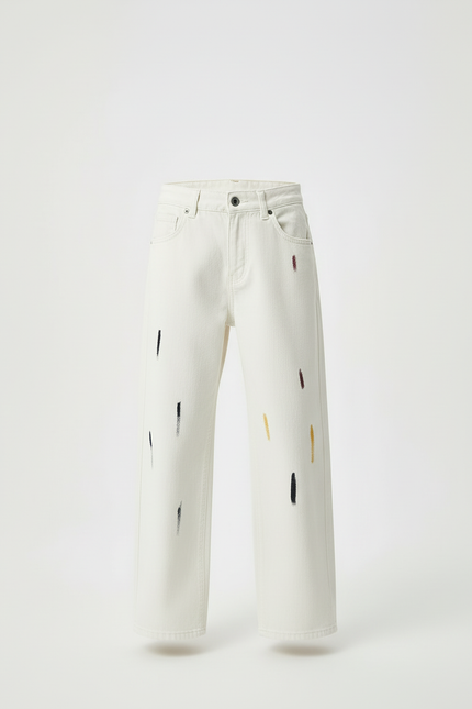 Pantalon Blanc Ample Coton Peint Garçon - vue 3