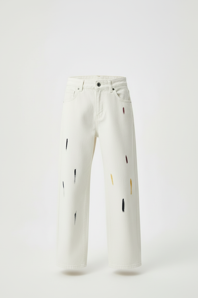 Pantalon Blanc Ample Coton Peint Garçon - vue 3