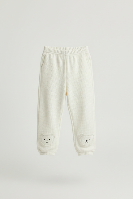 Pantalon Blanc Gauffré Bébé Mignon Oursons Confortable - Maille - vue 3